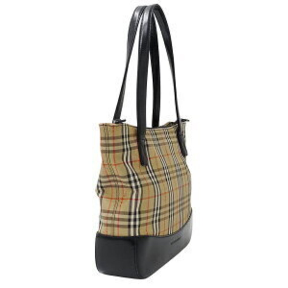 Burberry Tote Bag Handbag Canvas Beige Black Check - Picture 4 of 8